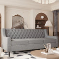 Grey Polyester 3-Seater Sofa with Tufted Back | Mid-Century Style