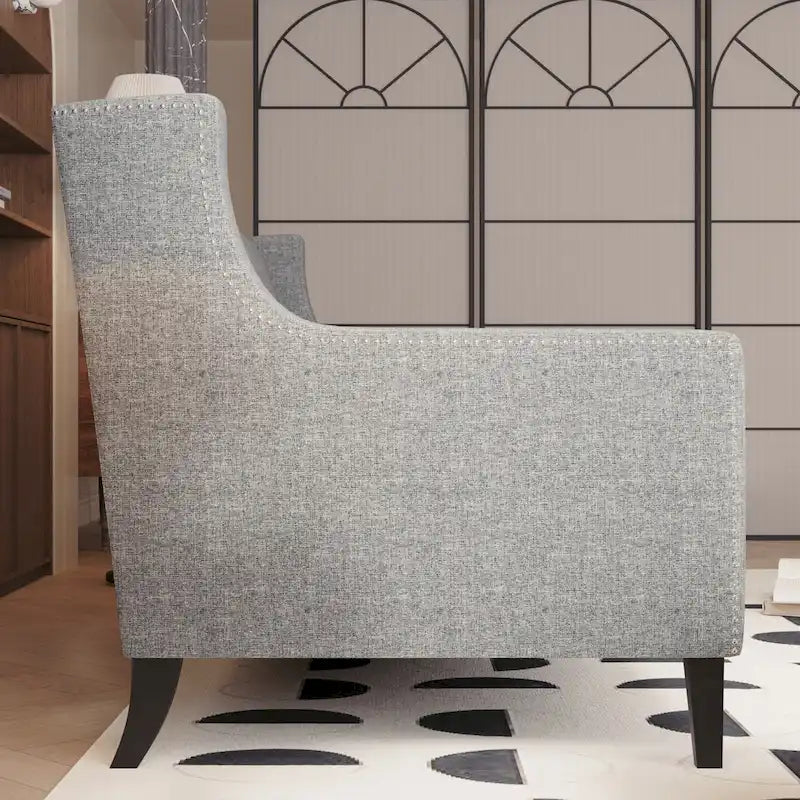 Grey Polyester 3-Seater Sofa with Tufted Back | Mid-Century Style