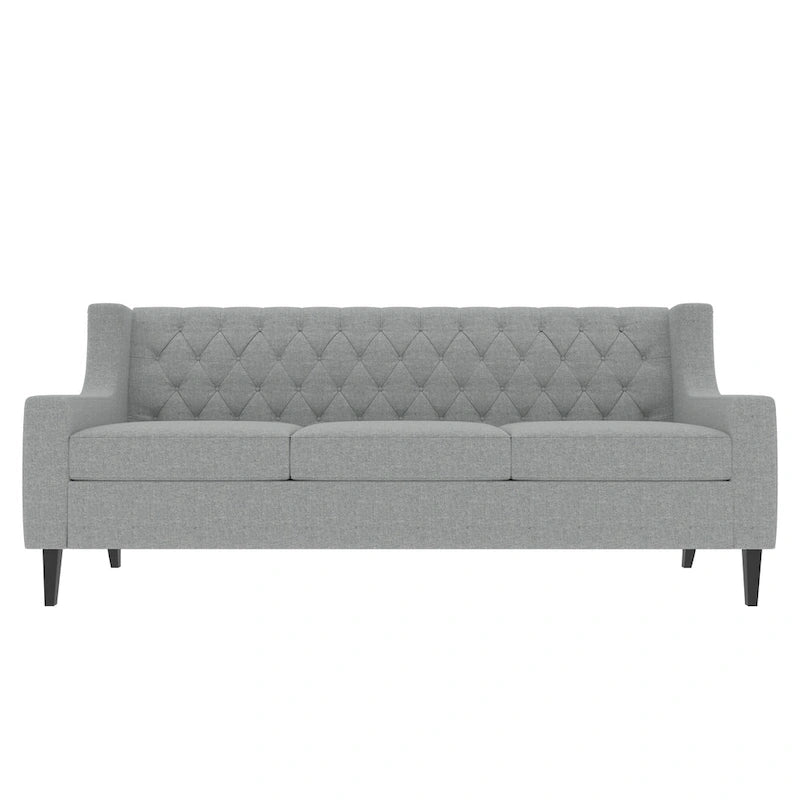 Grey Polyester 3-Seater Sofa with Tufted Back | Mid-Century Style