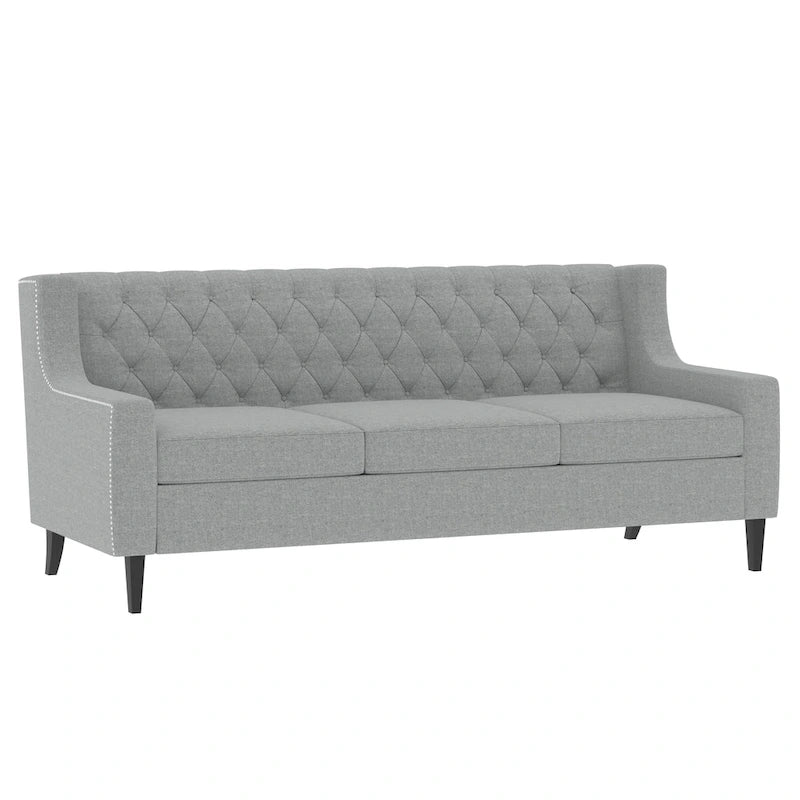 Grey Polyester 3-Seater Sofa with Tufted Back | Mid-Century Style