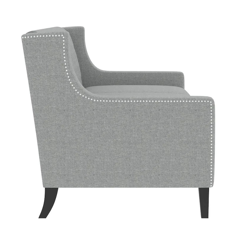 Grey Polyester 3-Seater Sofa with Tufted Back | Mid-Century Style
