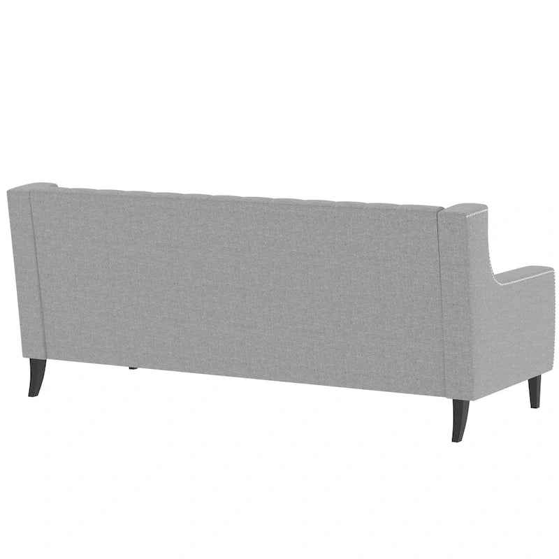 Grey Polyester 3-Seater Sofa with Tufted Back | Mid-Century Style