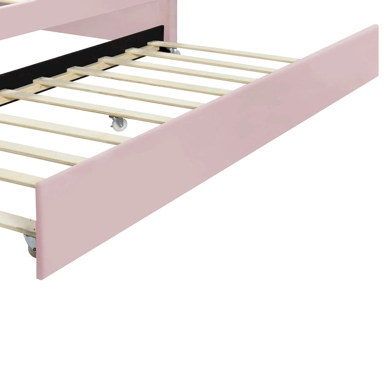 White / Pink Velvet Shell-Back Daybed with Trundle, Full Size, Sleeps 2