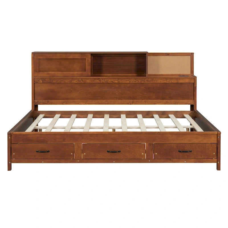 Walnut Full Size Daybed with Storage Drawers, USB Ports & Pushable Shelf (Sleeps 1)