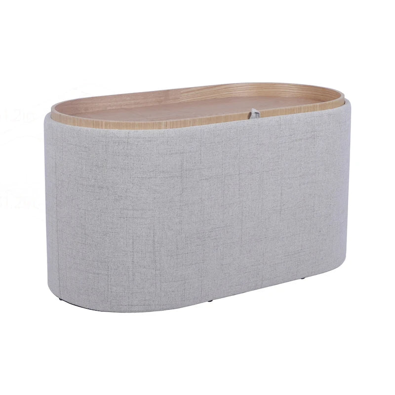 Black Linen Storage Ottoman with Reversible Tray Top, Seats 1
