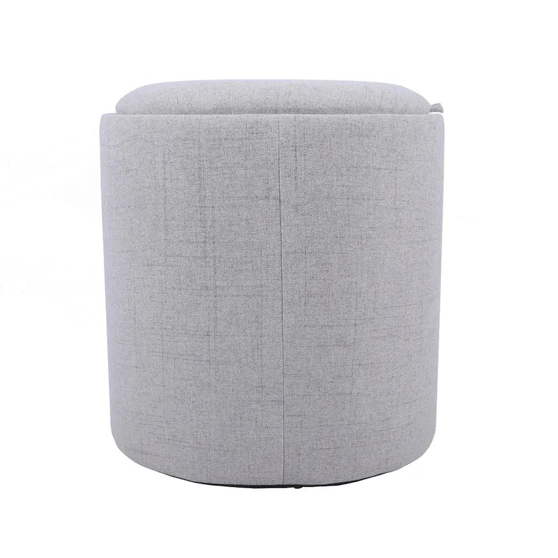 Black Linen Storage Ottoman with Reversible Tray Top, Seats 1
