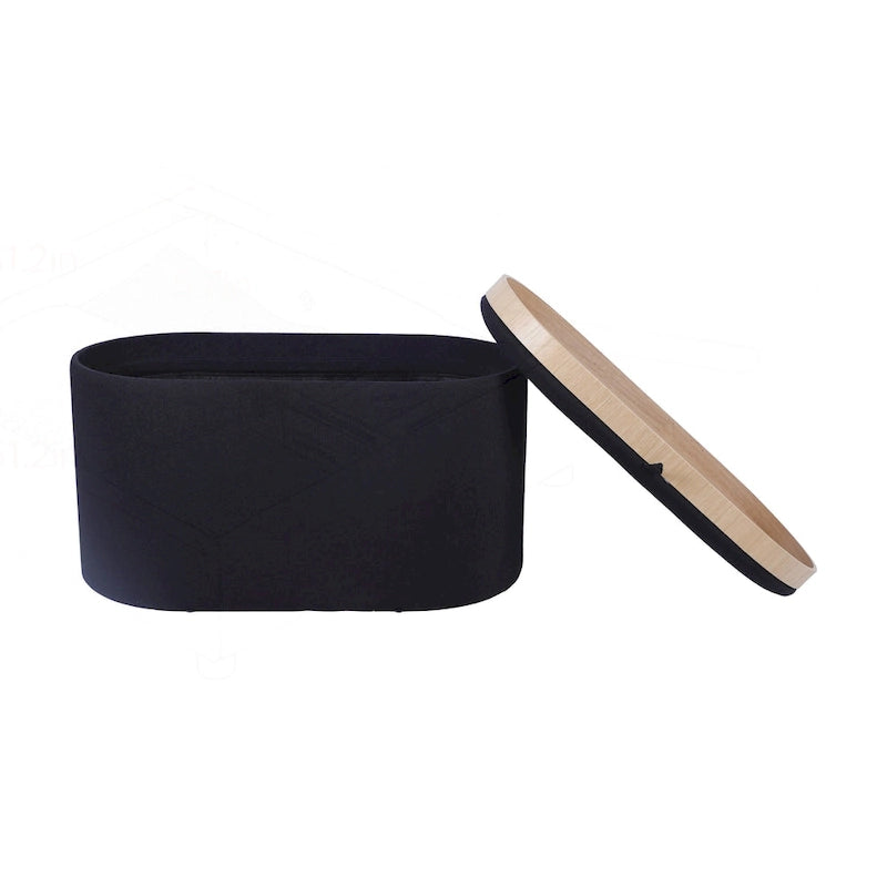 Black Linen Storage Ottoman with Reversible Tray Top, Seats 1