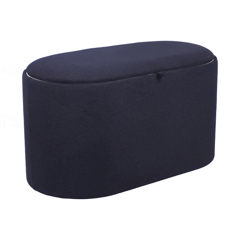 Black Linen Storage Ottoman with Reversible Tray Top, Seats 1