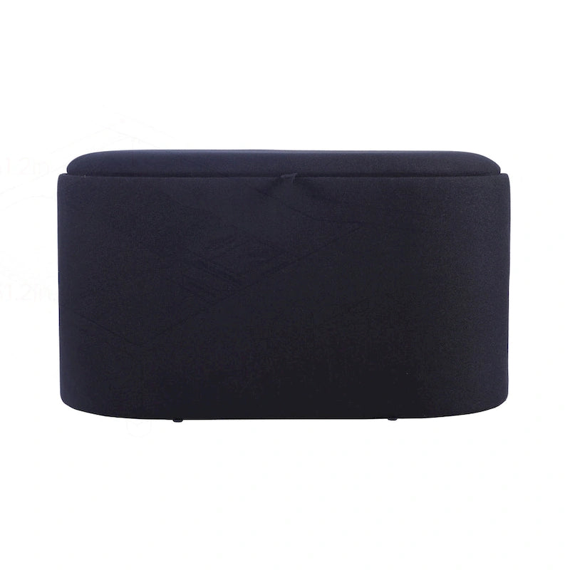 Black Linen Storage Ottoman with Reversible Tray Top, Seats 1