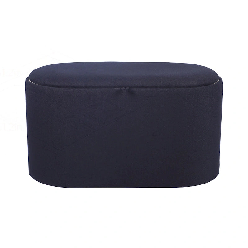 Black Linen Storage Ottoman with Reversible Tray Top, Seats 1