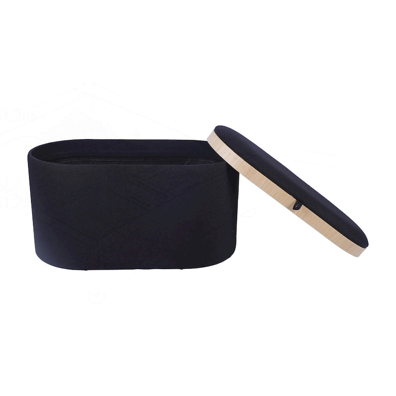 Black Linen Storage Ottoman with Reversible Tray Top, Seats 1