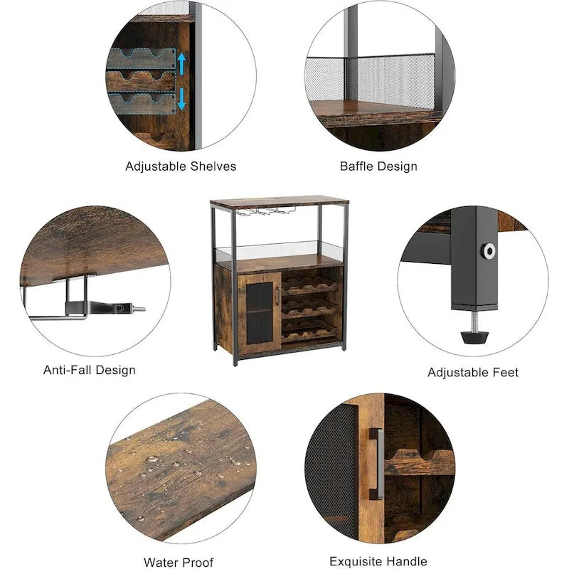 Wine Bar Cabinet with LED Light | Brown & Grey | Fits 1 | 27.2"W