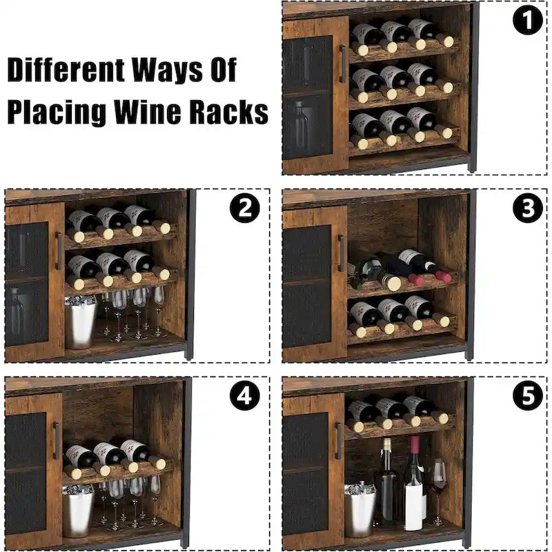 Wine Bar Cabinet with LED Light | Brown & Grey | Fits 1 | 27.2"W