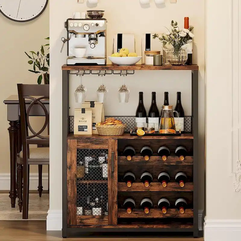 Wine Bar Cabinet with LED Light | Brown & Grey | Fits 1 | 27.2"W