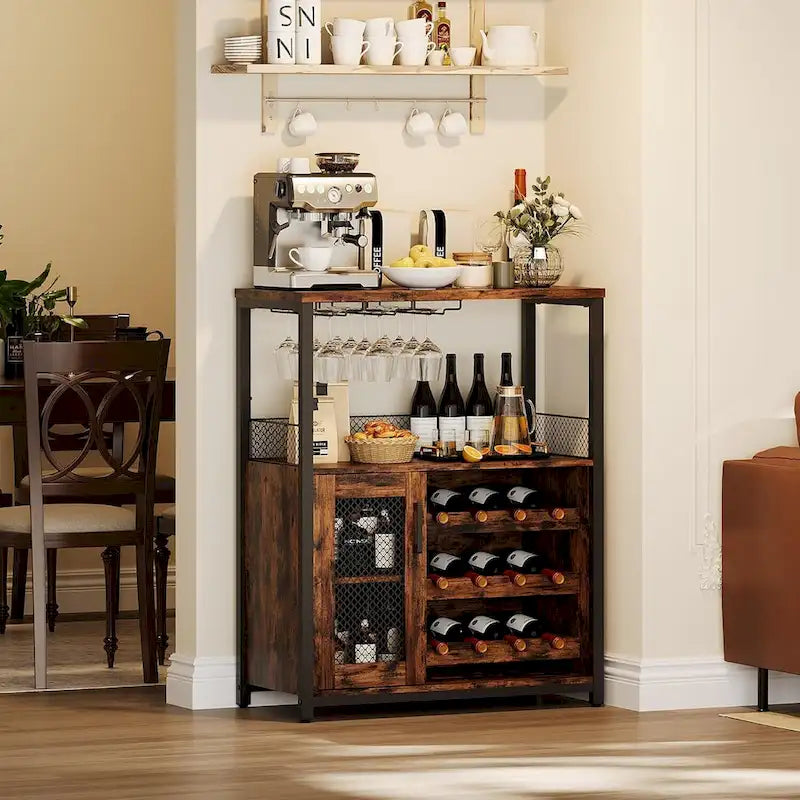 Wine Bar Cabinet with LED Light | Brown & Grey | Fits 1 | 27.2"W