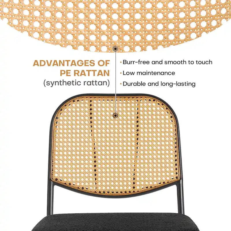 White / Black / Green Armless Dining Chair, Rattan Back & Boucle Seat, Set of 2 / 4 / 6