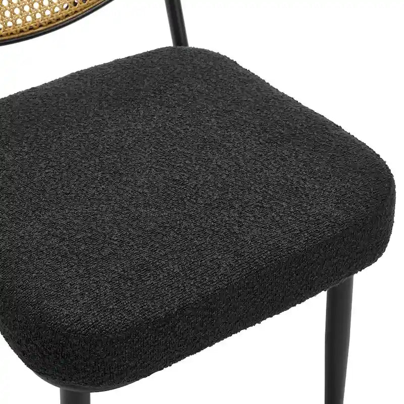 White / Black / Green Armless Dining Chair, Rattan Back & Boucle Seat, Set of 2 / 4 / 6