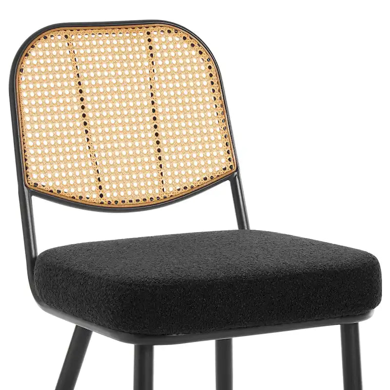 White / Black / Green Armless Dining Chair, Rattan Back & Boucle Seat, Set of 2 / 4 / 6