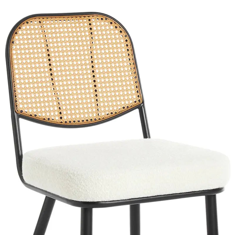 White / Black / Green Armless Dining Chair, Rattan Back & Boucle Seat, Set of 2 / 4 / 6