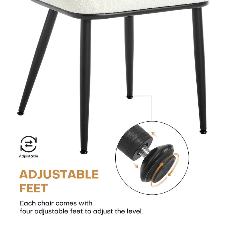 White / Black / Green Armless Dining Chair, Rattan Back & Boucle Seat, Set of 2 / 4 / 6