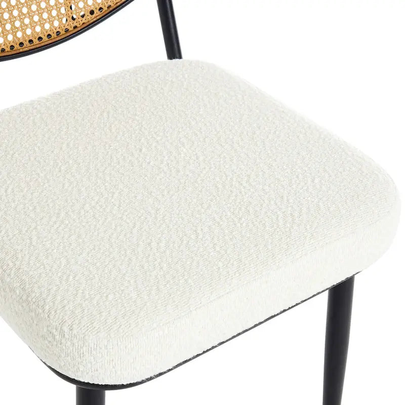 White / Black / Green Armless Dining Chair, Rattan Back & Boucle Seat, Set of 2 / 4 / 6