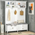 White Hall Tree with Storage Bench, Cabinet, Drawers & Hooks – 1 Person