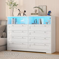 Brown / White / Grey / Black 8-Drawer Dresser with LED Lights & Charging Station, for 1 Person