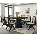 Black 7-Piece Round Dining Set, Seats 6, Mid-Century Modern Style