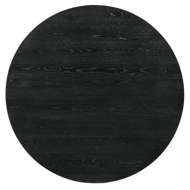 Black 7-Piece Round Dining Set, Seats 6, Mid-Century Modern Style