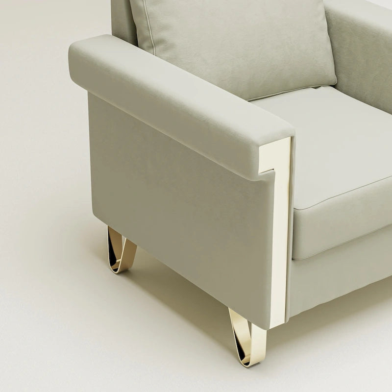 Cream White & Orange Velvet Accent Chair, Single Seat, Removable Cushions & Metal Legs