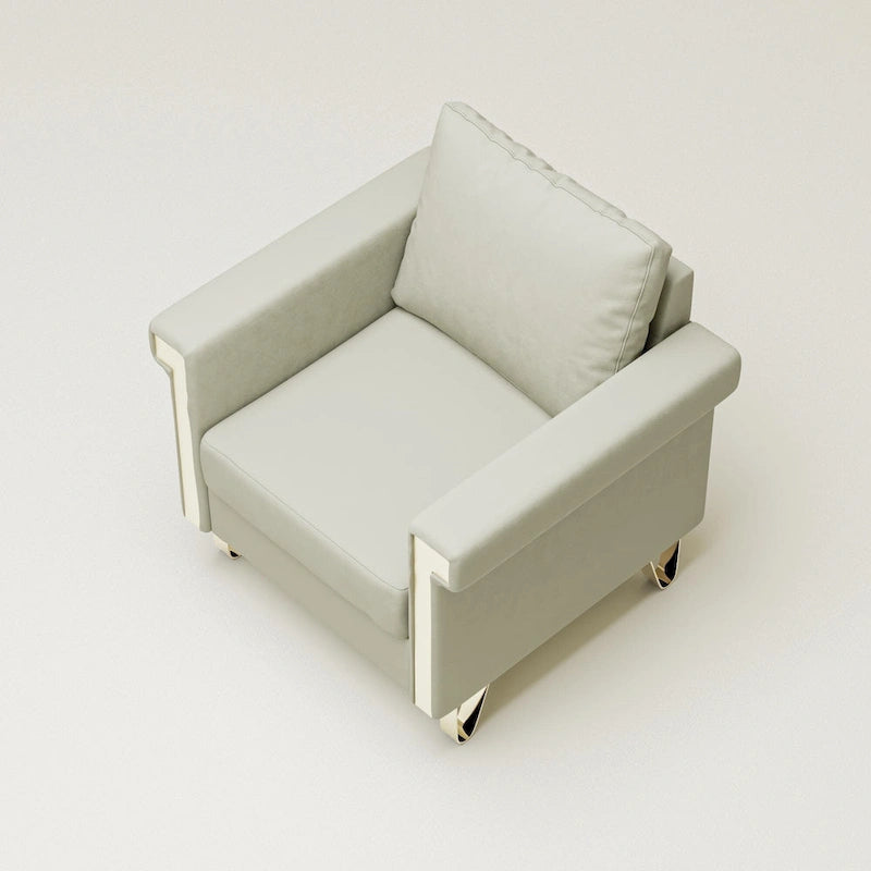 Cream White & Orange Velvet Accent Chair, Single Seat, Removable Cushions & Metal Legs