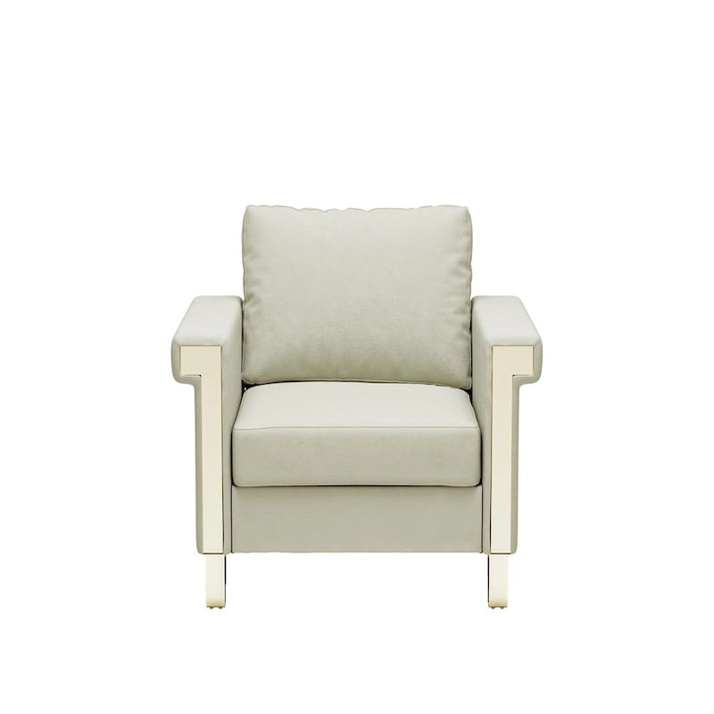 Cream White & Orange Velvet Accent Chair, Single Seat, Removable Cushions & Metal Legs