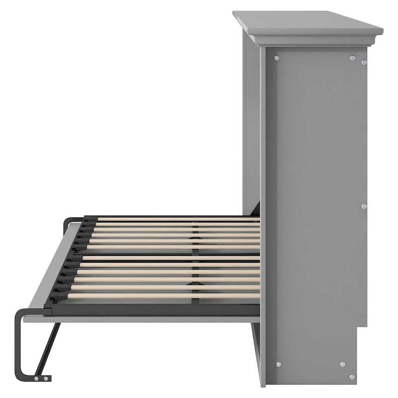 Grey Twin Murphy Wall Bed, Space-Saving Fold-Down Bed for 1 Person