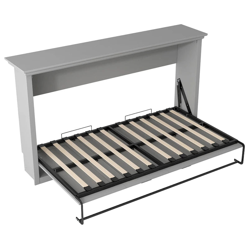 Grey Twin Murphy Wall Bed, Space-Saving Fold-Down Bed for 1 Person