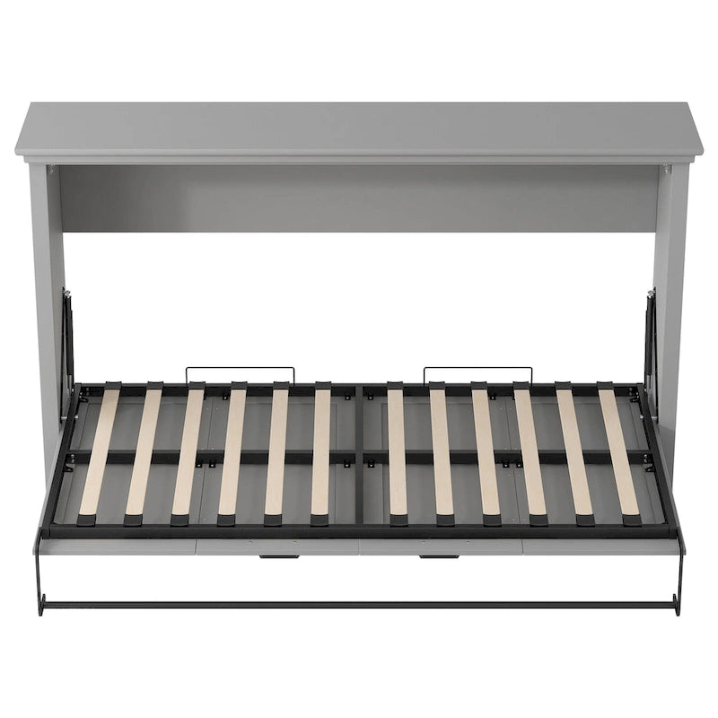 Grey Twin Murphy Wall Bed, Space-Saving Fold-Down Bed for 1 Person