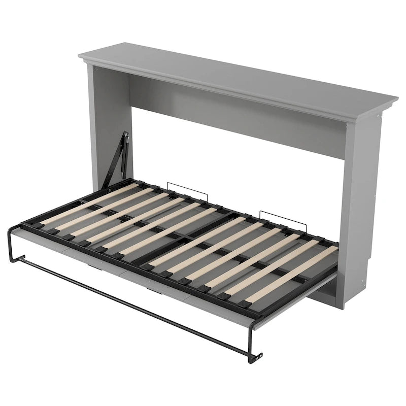 Grey Twin Murphy Wall Bed, Space-Saving Fold-Down Bed for 1 Person