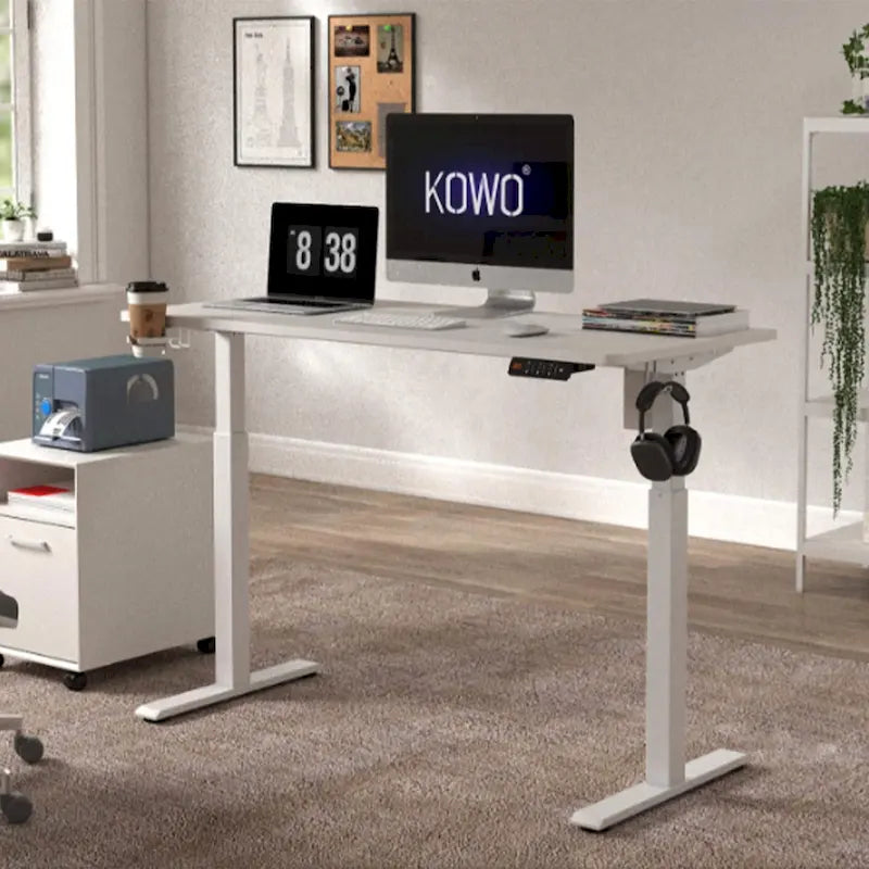 White 55" Electric Height-Adjustable Standing Desk – Sit/Stand, 1–2 Person