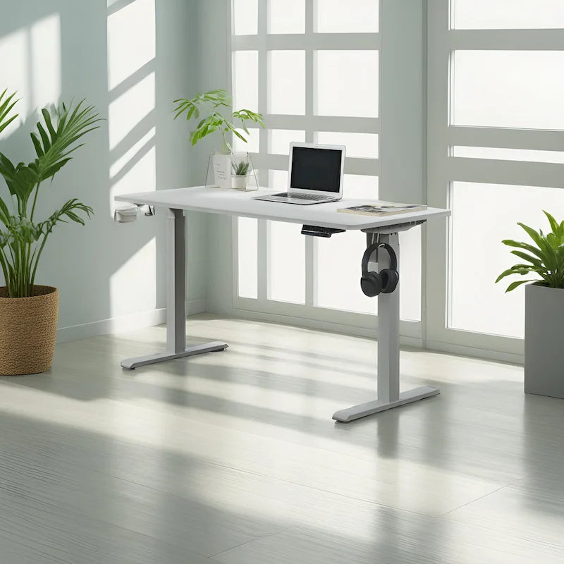 White 55" Electric Height-Adjustable Standing Desk – Sit/Stand, 1–2 Person