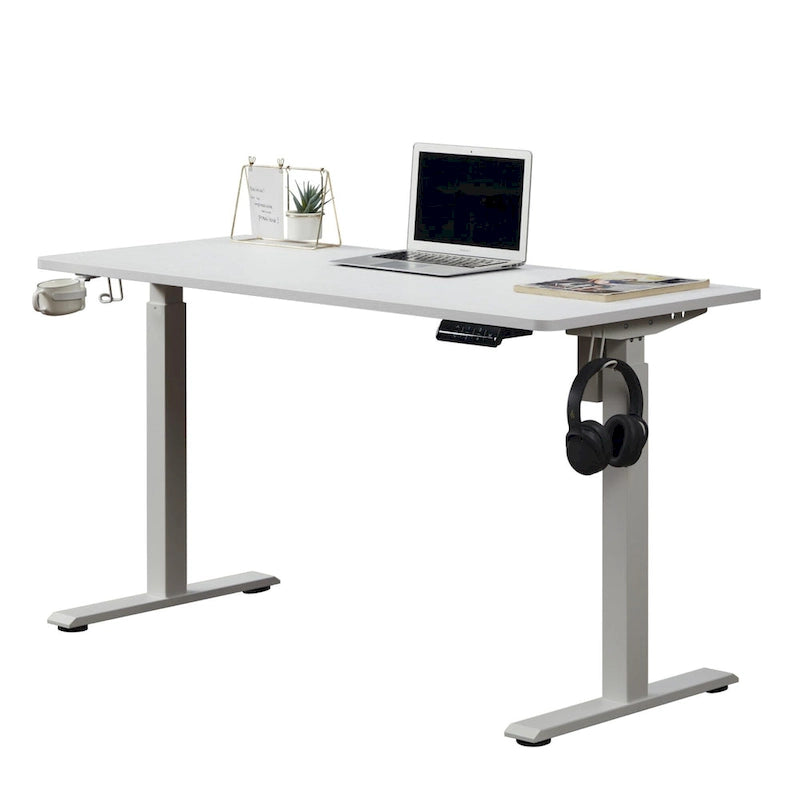 White 55" Electric Height-Adjustable Standing Desk – Sit/Stand, 1–2 Person