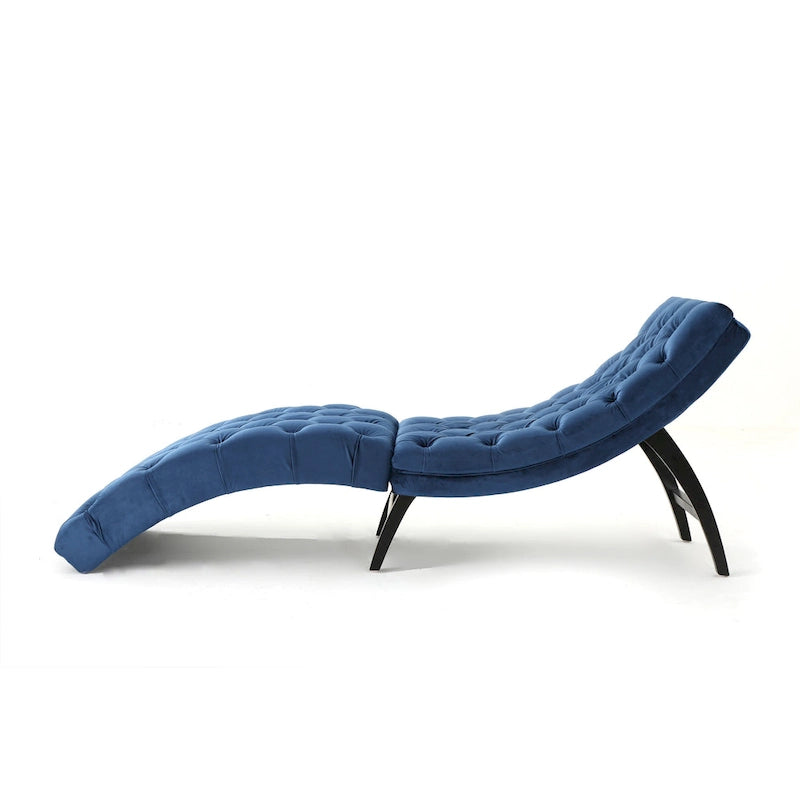 Tufted Velvet Chaise Lounge – Dark Brown Legs, 1-Person