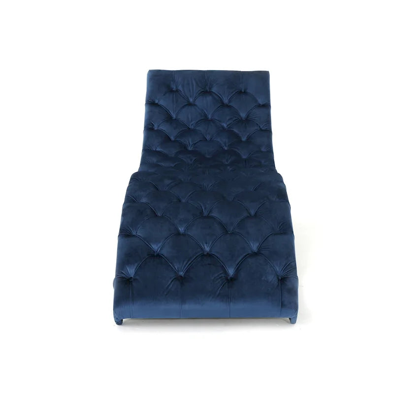 Tufted Velvet Chaise Lounge – Dark Brown Legs, 1-Person