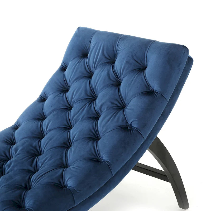 Tufted Velvet Chaise Lounge – Dark Brown Legs, 1-Person