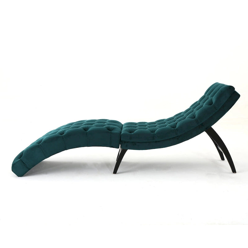 Tufted Velvet Chaise Lounge – Dark Brown Legs, 1-Person
