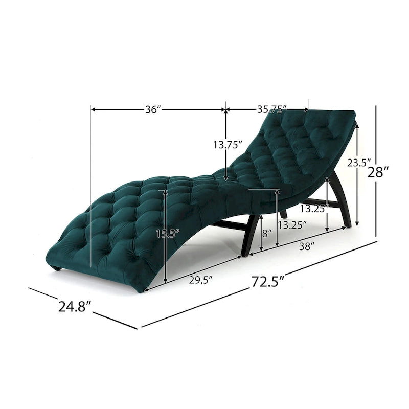Tufted Velvet Chaise Lounge – Dark Brown Legs, 1-Person