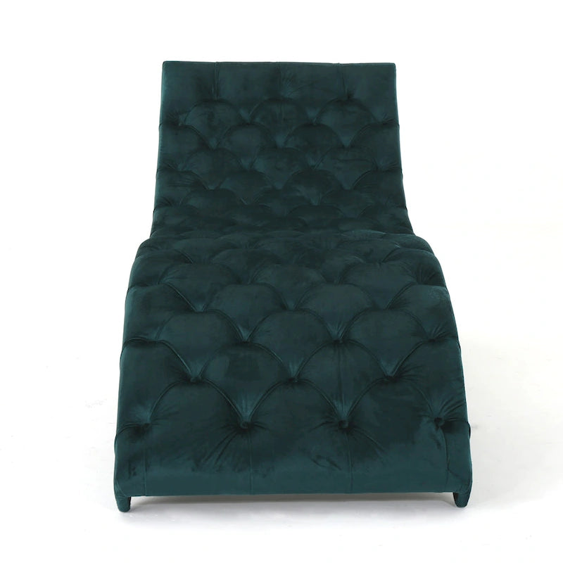 Tufted Velvet Chaise Lounge – Dark Brown Legs, 1-Person