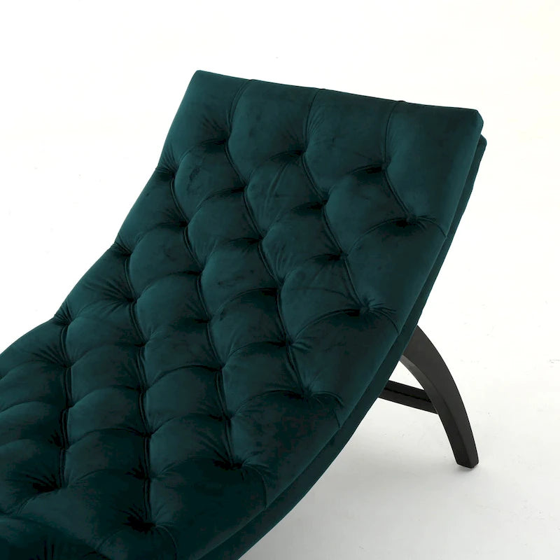 Tufted Velvet Chaise Lounge – Dark Brown Legs, 1-Person