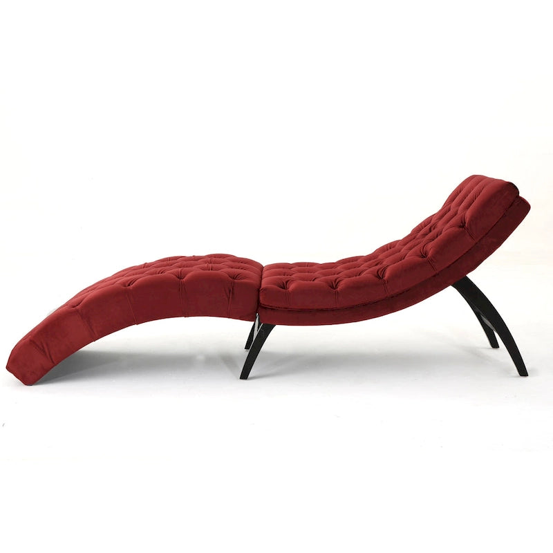 Tufted Velvet Chaise Lounge – Dark Brown Legs, 1-Person