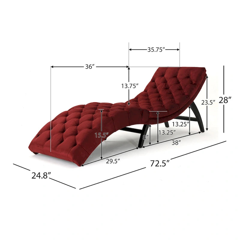 Tufted Velvet Chaise Lounge – Dark Brown Legs, 1-Person
