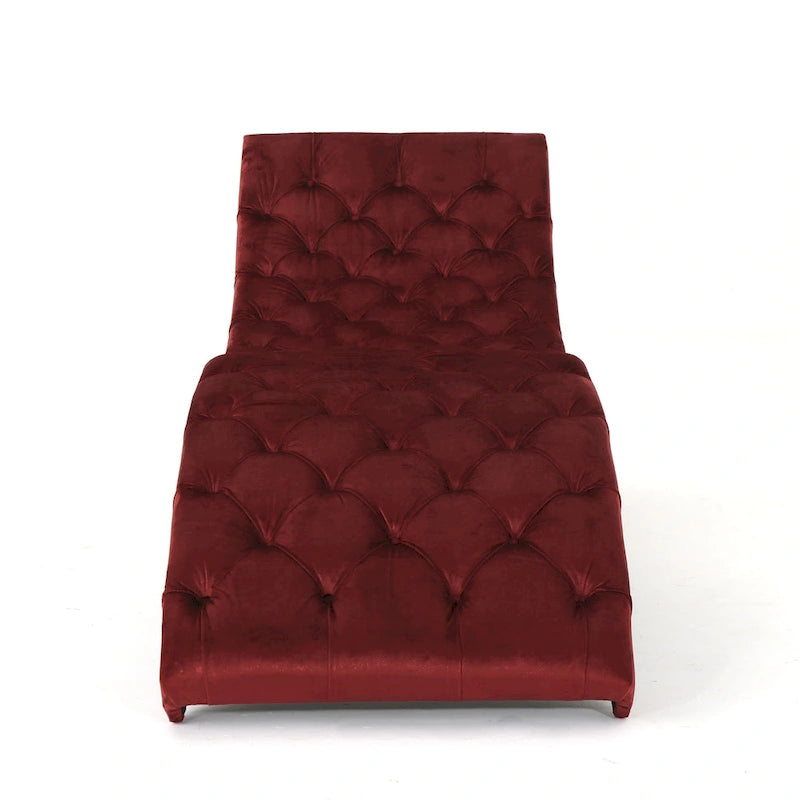 Tufted Velvet Chaise Lounge – Dark Brown Legs, 1-Person