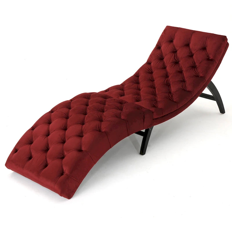 Tufted Velvet Chaise Lounge – Dark Brown Legs, 1-Person